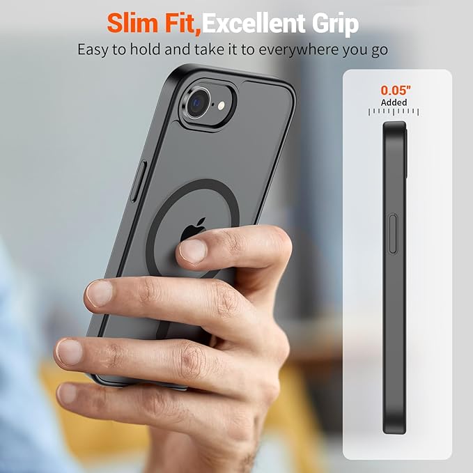 SUPFINE Magnetic for iPhone 17e Case/iPhone 16e Case (Compatible with MagSafe)(Military Grade Drop Protection) Slim Translucent Matte Shockproof with Anti-Fingerprint Phone Cover,Black