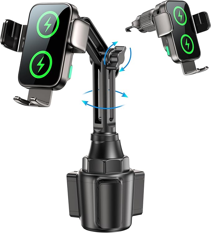 Dual Coil 15W Cup Phone Holder Mount,Wireless Car Charger Auto-Clamping Fast Charging Vent Phone Holders for Your Car for iPhone 17/16/15,Samsung Flip S25 S24 S23 S22 Ultra