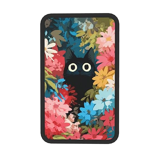 Black Cat Big Eyes Colorful Flowers Car Auto Armrest Cushion Cover Accessories Center Console Seat Box Pad Protector Universal Decoration for Most Vehicle SUV Truck