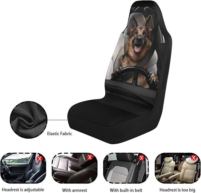 ELEQIN Car Seat Covers, Funny German Shepherd Seat Cover Front Car Seat Cushion, Front Auto Protector Universal Fit Most Cars, Automotive Interior Accessory