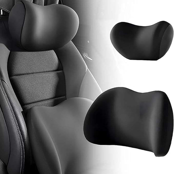 Car Headrest & Lumbar Support Cushion for Subaru Forester SK 5.Gen 2019-2022, Ergonomic Memory Foam Pillow Adjustable Strap Removable Cover Relieve Neck Back Pain Driving Seat,Black