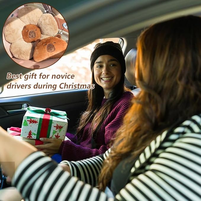 LYFJMUS 4 Pack Plush Capybara Car Headrest Pillow and Lumbar Support Pillow Kawaii Plushies Capybara Stuffed Headrest Cute Car Decor for Car Driving