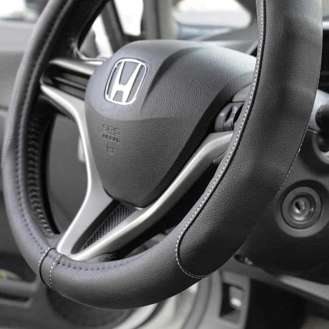 Motor Trend Ergonomic Steering Wheel Cover/Protector for Small Size Steering Wheels in Cars, SUVs, Boats (13.5-14.5") (Drive Pro Comfort Grip (Black/Gray Stitching))