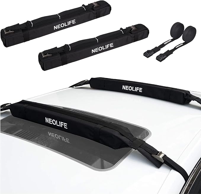Soft Roof Rack Pads with Single Wrap-Rax Straps and Storage Bag, Universal Car Roof Rack for Surfboard, Kayak, SUP Paddleboard, Canoe, 28" (Pair)