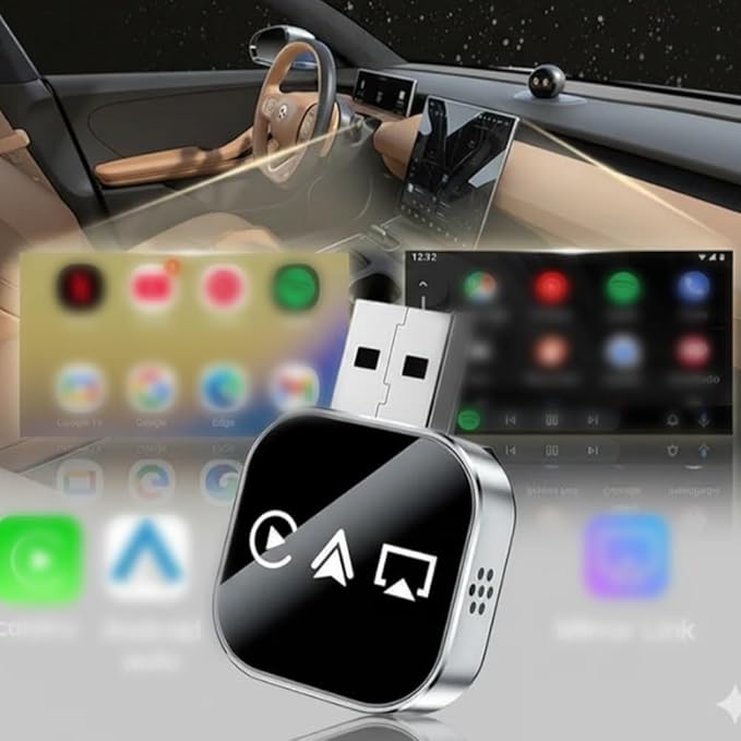 Wireless Carplay Mirror Link Adapter for Apple,3 in 1 Bluetooth Mirroring iOS Phone to Car Screen Adapter 2026 Wired to Wireless Portable USB Car Play Screen Connector for Android to Watch Movies