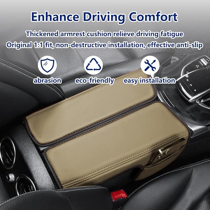 Center Console Cover Compatible with Mercedes Benz E Class W213 E200 E250 E300 E400 E450 2017-2023 and GLS Class C257 CLS450 2019-2023 Armrest Cover Pad Leather Cushion Protector with Pocket