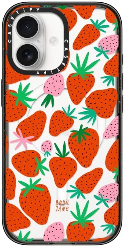 CASETiFY Impact iPhone 17 Case [Slim/Compatible with Magsafe / 8.2 ft. 4X Military Grade Drop Protection] - Strawberries - Clear Black