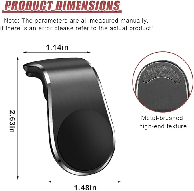 YoRise Magnetic Car Phone Holder, L Type 360° Rotatable Adjustable Car Air Vent Cellphone Mount, No-Hand Clip-On Navigation Bracket, Universal Vehicle Smartphones Stand Accessories (Black)
