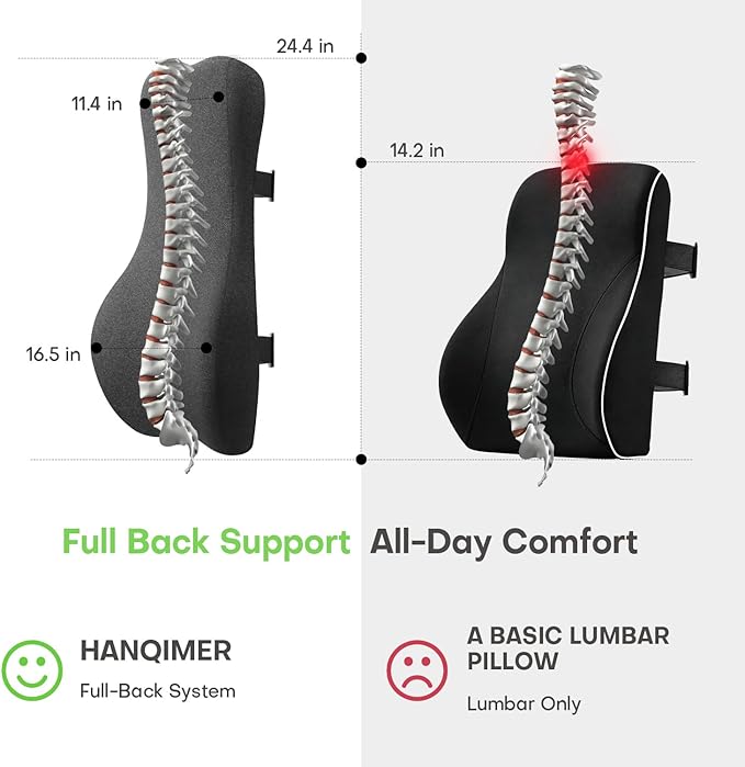 24'' Tall Back Support Pillow Fully Support Entire Back and Shoulder for Pain Relief and Comfort, Memory Foam Back Cushion for Back Rest, Ideal for Executive Office Chair, Computer & Gaming Chair