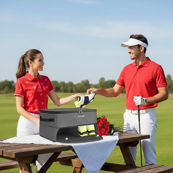 YOREPEK 2 Layer Golf Trunk Organizer, Golf Gifts for Men with Separate Ventilated Compartment for 2 Pair Shoes, Waterproof Car Trunk Locker for Balls, Tees, Clothes, Gloves, Gifts for Golfers