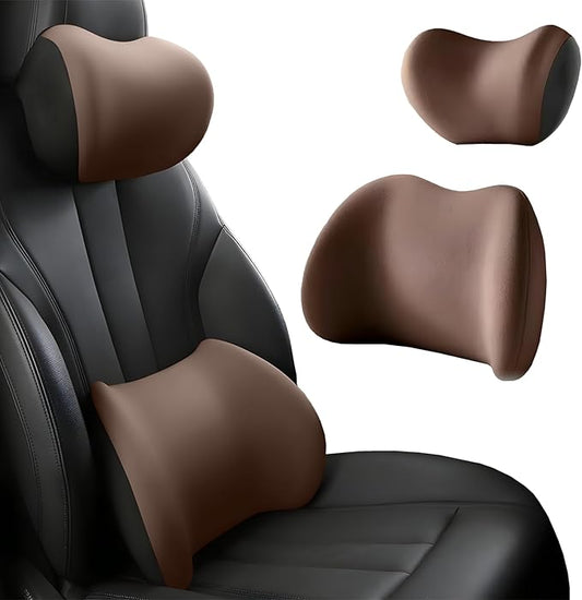 Car Headrest & Lumbar Support Cushion, Car Headrest and Lumbar Support, Ergonomic Car Seat Headrest & Lumbar Cushion, Car Head Rest and Lumbar Pillow Set for Neck Back Pain Relief (Coffee)