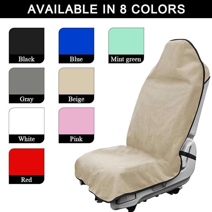 2PCS Car Towel Seat Cover, Waterproof Sweating Non-Slip Premium Soft Towel Carseat Protector, Universal Machine Washable Car Truck SUV Front Seat Cover for Gym Workout Beach Hiking (Beige)