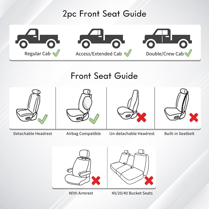 Huidasource Tacoma Front Car Seat Covers, Leather Seat Cushion Cover Fit for 3rd Gen Toyota Tacoma 2016-2023 Double&Crew Cab SR,SR5, Limited,TRD Pro, TRD Sport, TRD Off-Road(Front Pair/Black&White)