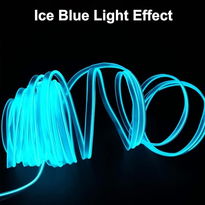 EL Wire Interior Car LED Strip Lights, LEDCARE 16.5FT USB Neon Glowing Strobing Electroluminescent Wire Strip with 6mm Sewing Edge, Ambient Lighting Kits for Car Inside Decoration (Ice Blue)
