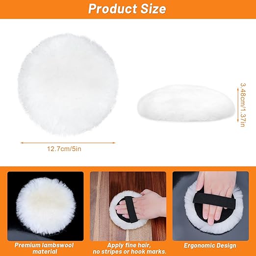 4 Pcs Lambswool Stain Pad,5'' Reusable Wood Stain Applicator Pads Lambswool Wax Applicator Staining Pads for Wood Furniture,Floors,Latex Oil Based Finishes Paints Buffing polishing