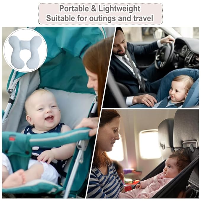 Upgraded Baby Head Support Pillow for Newborn Toddler, Soft Cotton Baby Travel Pillow for Car Seats and Strollers, Blue