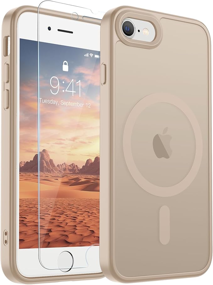 SUPFINE Magnetic for iPhone SE Case 2022 (3rd)/2020 (2nd), iPhone 8 Case (Compatible with MagSafe) (Military Grade Drop Protection) Slim Translucent Matte Phone Case,Desert Gold