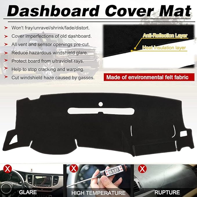 Dashboard Cover for GMC Sierra and Chevrolet Silverado- Fits 2007-2013 Models with Two Glove Boxes. Custom Fit Dash Mat, Won't Break Dash Sensors(Premium Carpet,Black)