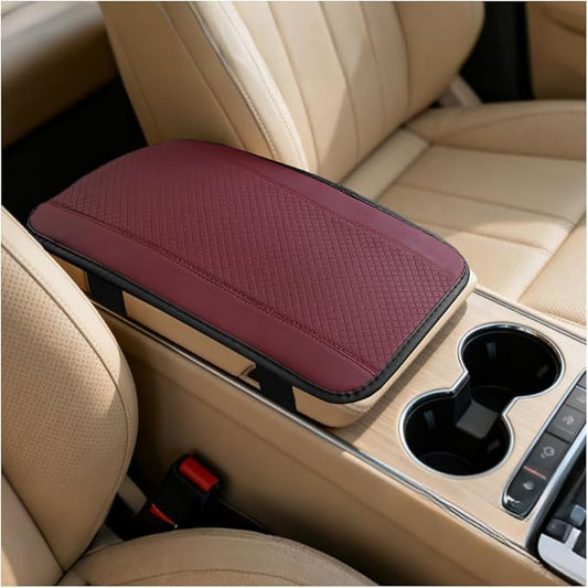 Car Center Console Cover, PU Leather Vehicle Armrest Seat Box Cover Protector, Comfortable Automotive Interior Arm Rest Cushion Pad Accessories, Universal for SUV Sedan Truck (Wine Red)