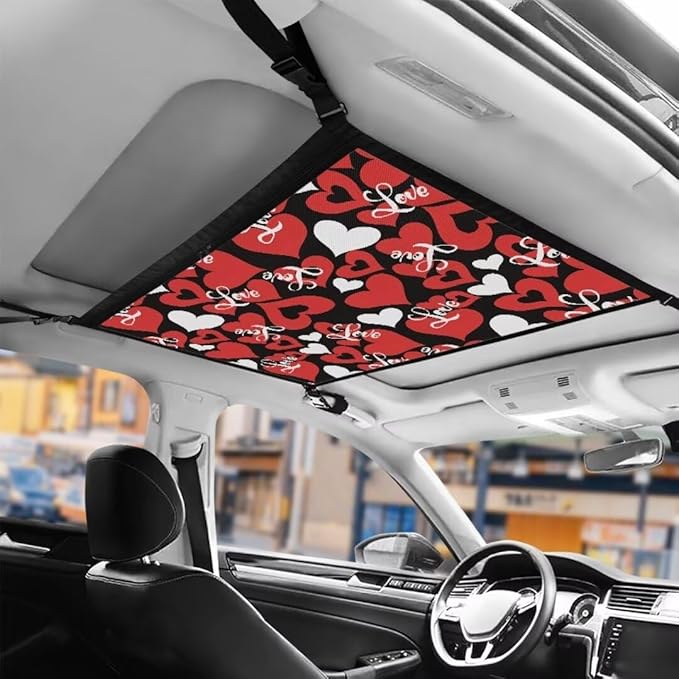 Red Heart Car Roof Storage Bag Multi-Purpose Seat Organizer Premium Car Seat Organizer Vehicle Passenger Seat Organization and Storage for Kids Adults Pets Items