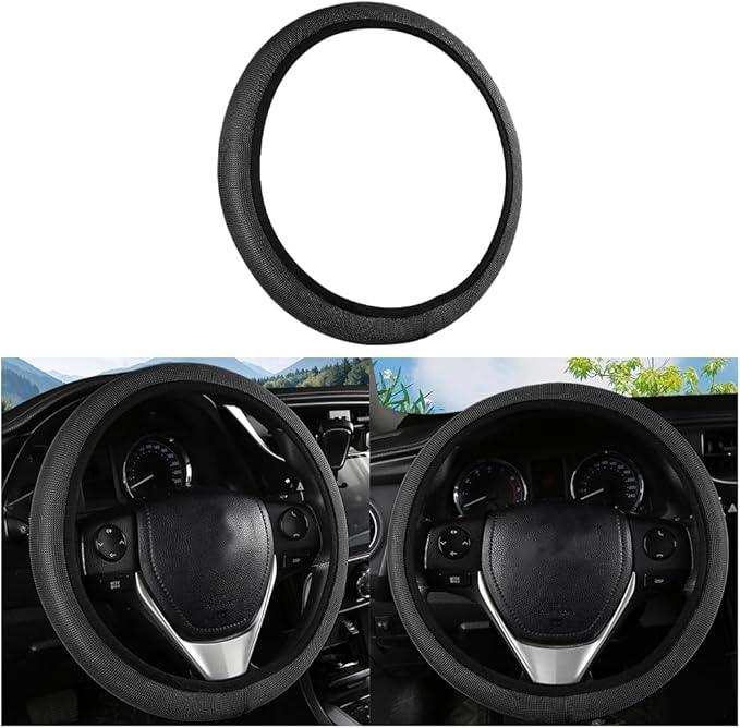 Car Steering Wheel Cover, Ice Silk Elastic Anti Slip Vehicle Protector, Breathable Easy Carry Automotive Interior Protective Wrap Accessories, Universal for SUV, Sedan, Truck (Black)