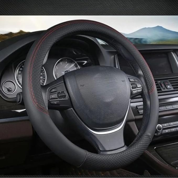 Car Semi Truck Van Leather Steering Wheel Cover Fits 14 15 16 17 18 19 Inch Maximum Grip Non Slip Durable Universal Fit for Most Vehicles (50cm/19.5in,Black)