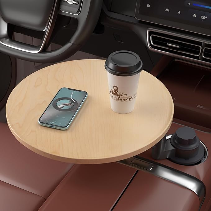 Car Tray & Car Desk for Laptop, 360° Rotating Wood Cup Holder Table, Steering Wheel Tray, Car Accessories for Women & Men,Compatible with Tesla Model Y/3/S, Ford F150/Explorer/Maverick & Most Vehicles