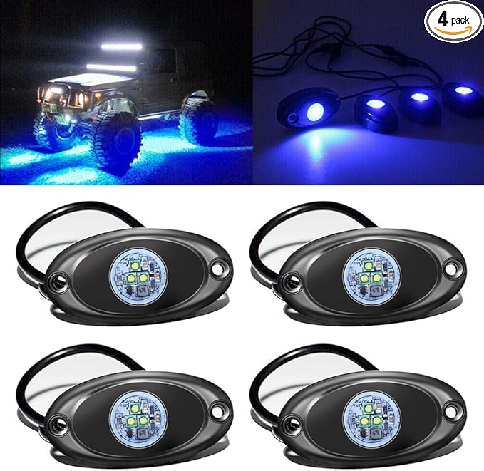 4 Pods LED Rock Light for Jeep ATV SUV Offroad Car Truck Boat Underbody Glow Trail Rig Lamp Underglow LED Neon Lights Waterproof 12V 24V - Blue