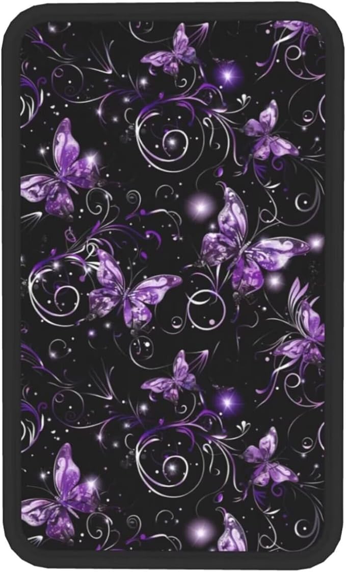 Car Center Console Cover Purple Butterfly Polyester Fabric Auto Armrest Cover Boho Flower Butterflies Cute Hippie Scratch Resistant Wear-Resistant Universal Car Armrest Storage Box Pad