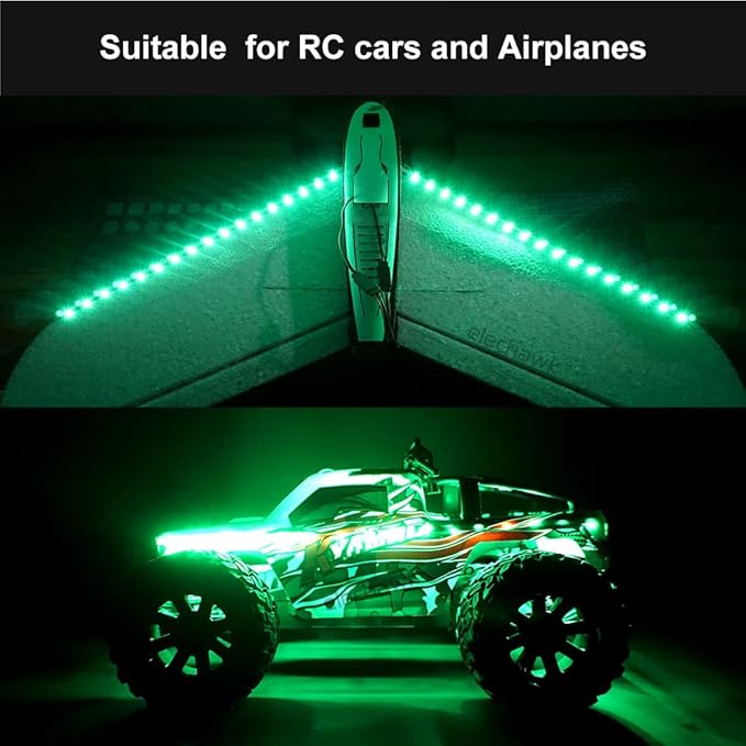 Waterproof LED Light Strips for RC Cars Trucks Airplanes Boats Drones Fixed Wing AR Wing Model Underglow Light (Green)