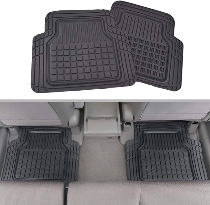 BDK Performance FlexTough 5-Piece Front & Rear Rubber Car Floor Mats & Cargo Liner For Cars SUVs Trucks Vans, All-Weather Heavy Duty Semi Custom Fit Trimmable Trim-To-Fit Deep Dish Protection Non-Slip