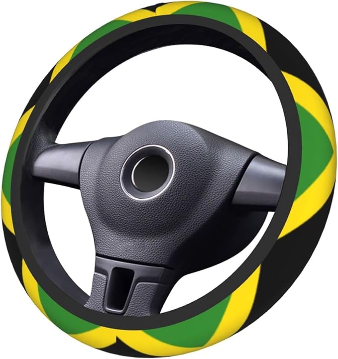 Car Steering Wheel Cover for Women Men, Non-Slip Jamaica Jamaicans Flag Car Accessory, Universal 14"-15" Fit for Cars, SUVs, Trucks (Jamaican Flag)
