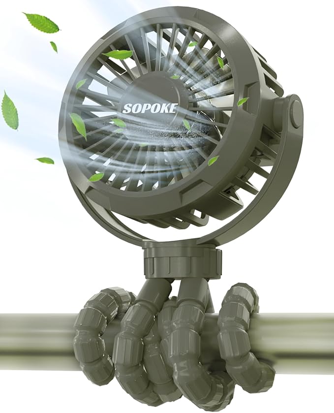 Mini Portable Baby Stroller Fan,3 Speed Personal Handheld Fan,Battery Operated Rechargeable 360° Flexible Tripod Cooling Fan, Suitable for Car Seat Crib Treadmill Golf Cart Travel(Green)