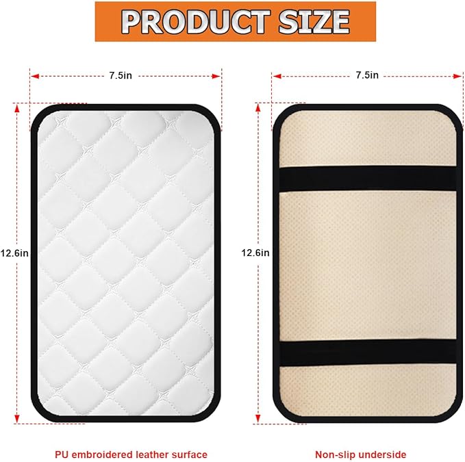 HZEL Car Center Console Cushion Pad, PU Leather Vehicle Armrest Protection Cover, Waterproof Automotive Interior Arm Rest Seat Box Mat Accessories, Universal for SUV, Sedan, Truck (White)