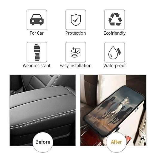 Group of Wild Horses Car Auto Armrest Cushion Cover Accessories Center Console Seat Box Pad Protector Universal Decoration for Most Vehicle SUV Truck