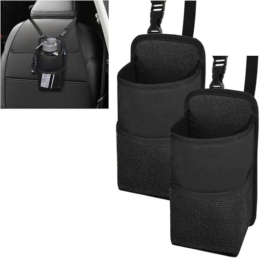 2-in-1 Large Cup Holder, 80 oz Multifunctional Car Seat Side Organizer, Hanging Water Bottle Holder Bag, Car Stuff Holder with Mesh Pocket for Phone & Drink, Suitable for Car SUV Truck (2 PCS)