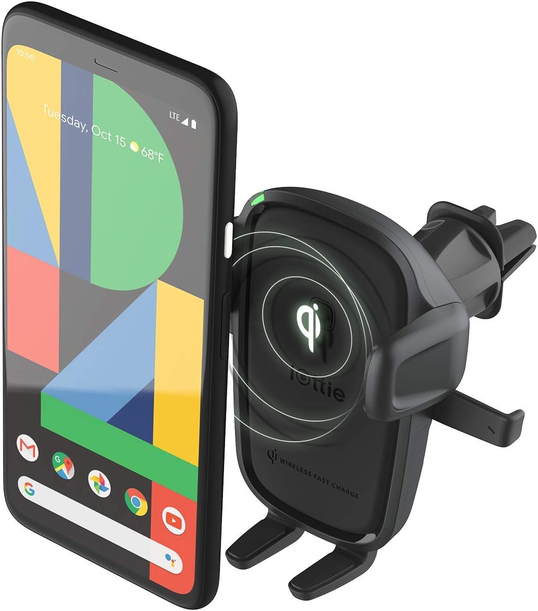 iOttie Car Charger Easy One Touch Wireless 2 Qi Charging CD Slot + Air Vent Combo Phone Mount for iPhone, Samsung Galaxy, Huawei, LG, Smartphones, Black