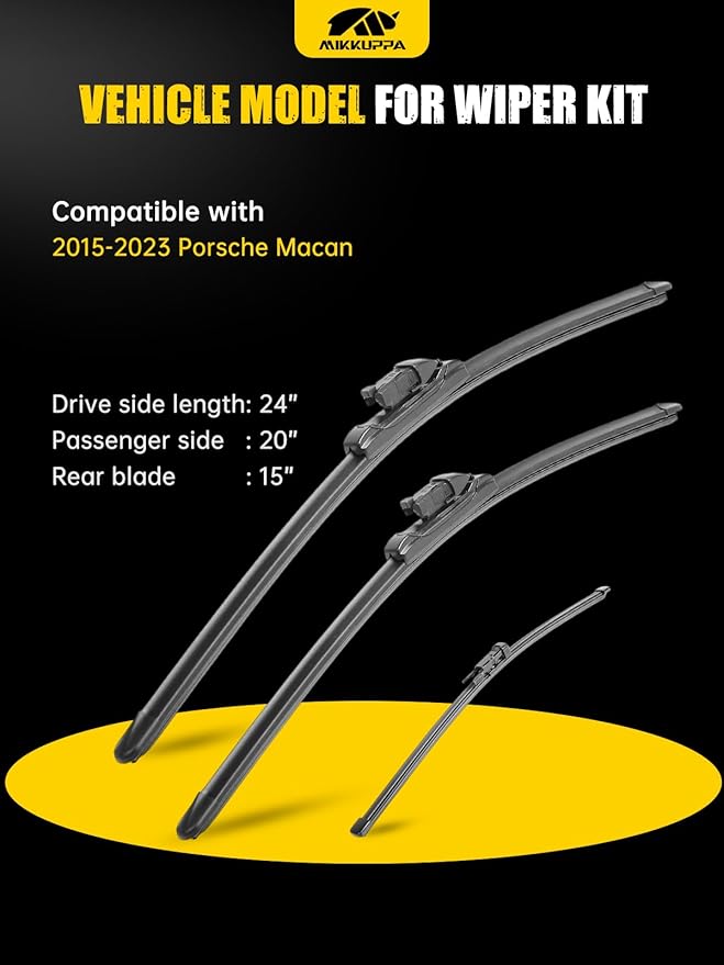MIKKUPPA 24"+20"+15" Windshield Wipers Blades Replacement for 2015-2023 Porsche Macan, Top Lock Front & Rear All Season Wiper Blades Set(Pack of 3)