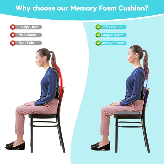 Seat Cushions for Office Chairs Wheelchair Cushion for Long Sitting Back Pain，Memory Foam Seat Car Computer Desk Chair Cushion，Coccyx Cushion for Tailbone Pain Relief Cushion Office Chair Brown