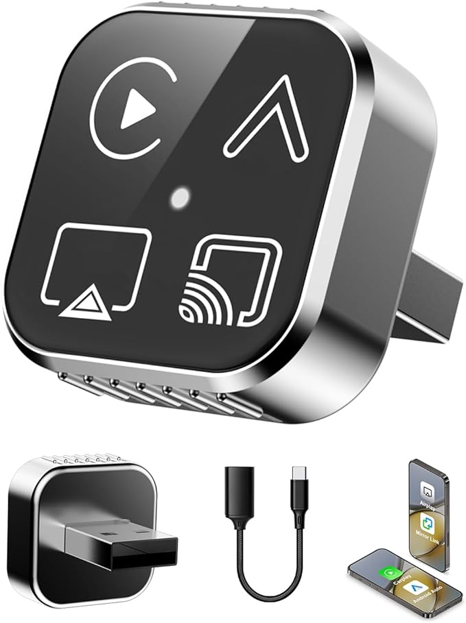 VQU 4 in 1 Wireless CarPlay Adapter for iPhone & Android Auto Adapter, 2026 Upgrade Plug & Play USB C Dongle, Convert Wired to Wireless CarPlay & Android Auto, AirPlay & Miracast Screen Mirroring