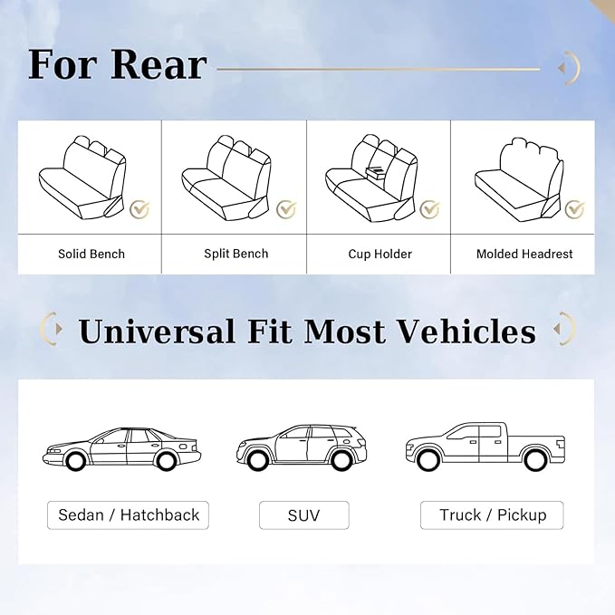 Coverado Rear Seat Covers for Cars, Brown Back Seat Protector, Back Seat Cover for Kids, 3-Pieces Waterproof Car Seat Cushion Nappa Leather Seat Cover for Back Seat Universal Fit for Most Cars