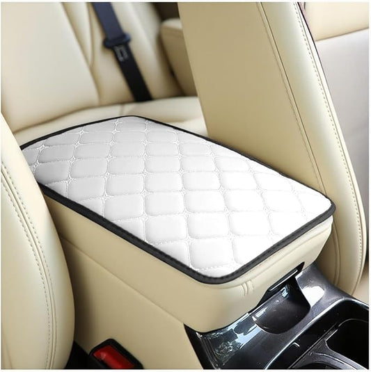 Car Center Console Cushion Pad, PU Leather Vehicle Armrest Cover Protector, Anti-Scratch Automotive Interior Arm Rest Seat Box Mat Accessories, Universal for SUV Sedan Truck (White)