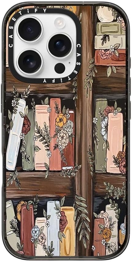 CASETiFY Impact Case for iPhone 16 Pro [Slim / 8.2 ft. 4X Military Grade Drop Protection/Compatible with Magsafe] - Bookshelf Garden - Clear Black