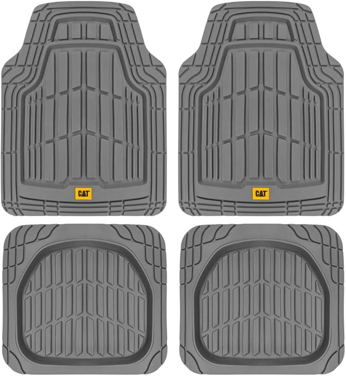 CAT PU Leather Seat Covers for Cars – (2) Front Seat Covers with (4) All-Weather Heavy-Duty Floor Mats for Trucks, Cars, & SUVs Combo Set – Car Interior Protection Liners for Car Seats and Floors