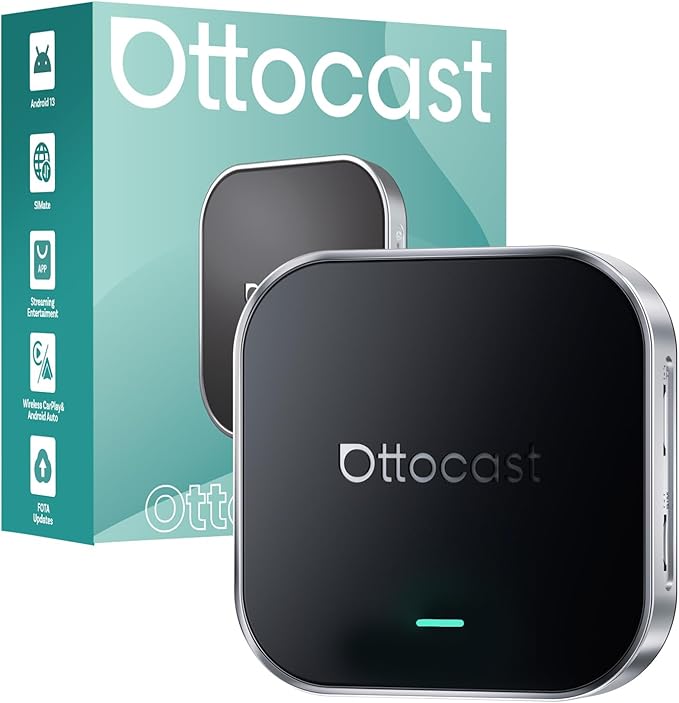 Ottocast E2 OttoAibox 2026 Car Streaming Box, Android 13 Smart AI Box with Netflix/YouTube, Wireless CarPlay Adapter, Car Video Player with Split-Screen