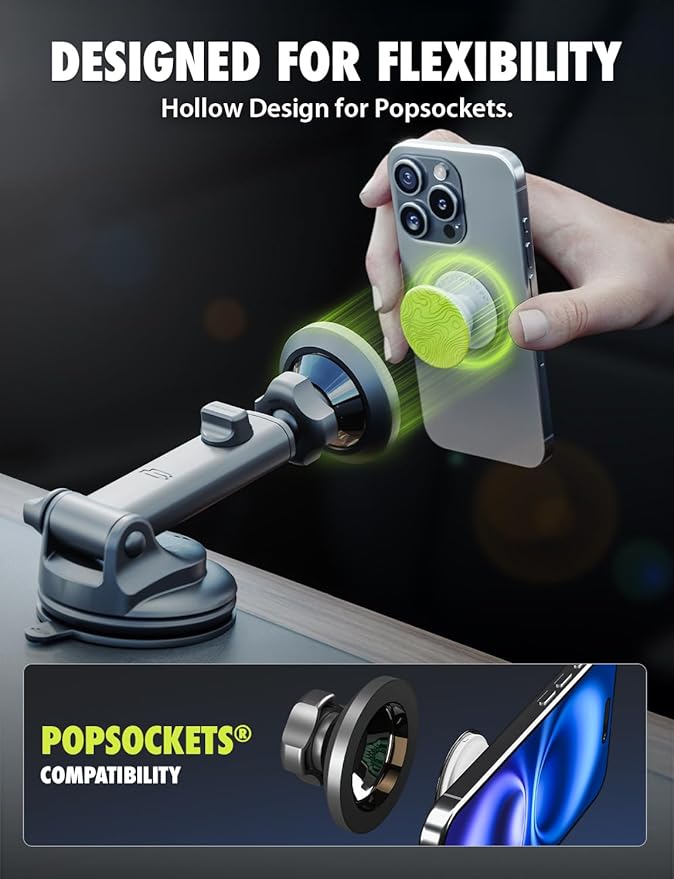 Bracketron MagSafe Car Mount,MagAlign Pro Extend Magnetic Phone Holder for Car Windshield & Dashboard, 360° Vacuum Suction Cup Phone Mount for iPhone 17 Pro Max 16 15 14 13 12,Car Accessories.