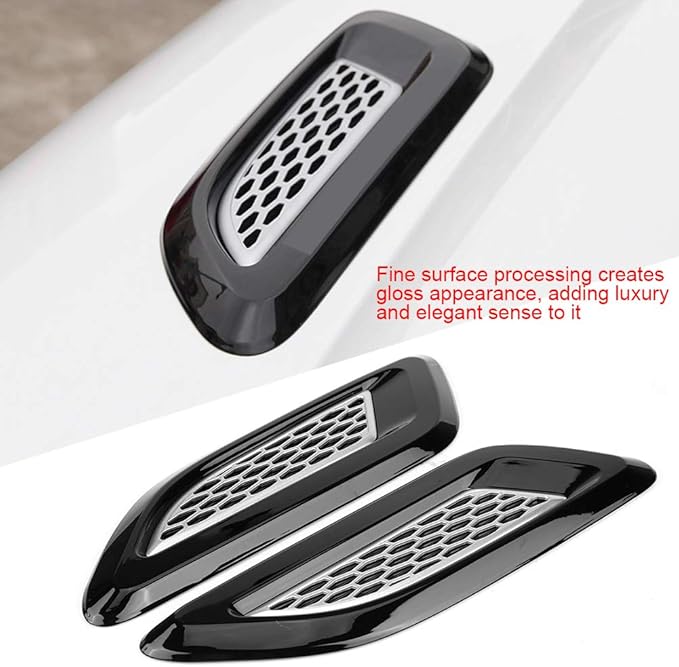 Exterior Hood Air Vent Outlet Wing Trim ABS Plastic Hood Air Vent Trim Replacement for 2012-2018 Sport 2014-2018 Discovery 4 2010-2016 2 2007-2014 (Black & Silver)