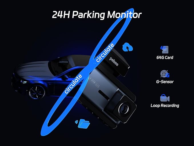 Pelsee 4K Dash Cam Front and Rear, 64GB SD Card, Dual Dash Camera for Cars with Wi-Fi, GPS, ADAS, BSD, LCA, 3’’ IPS Display Car Camera, APP & Voice Control, Night Vision, 24H Parking Mode