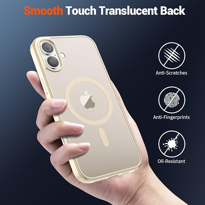 SUPFINE Magnetic for iPhone 16 Case with Screen Protector (Compatible with MagSafe) (Military Grade Drop Protection) Translucent Matte Shockproof with Anti-Fingerprint Phone Cover,Antique White