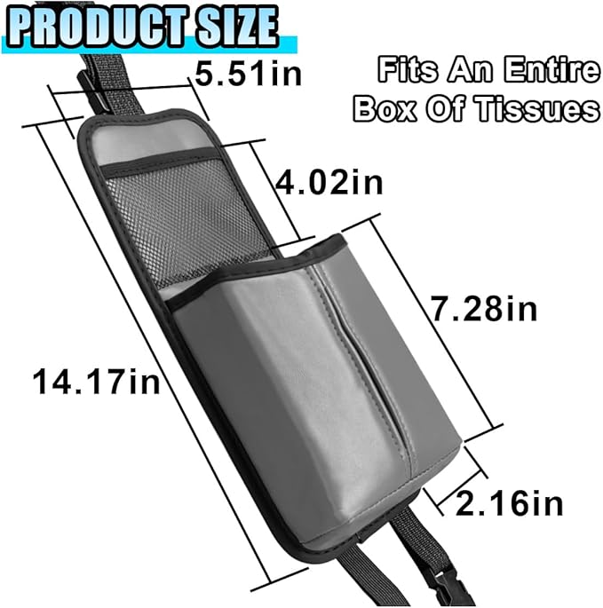2-in-1 Tissue Holder Car Seat Storage Hanging Bag- Multi-Function Water Bottle Holder Bag Car Seat Side Organizer for Phone & Drink- Large Cup Holder Auto Stuff Holder with Mesh Pocket for Cars (Grey)